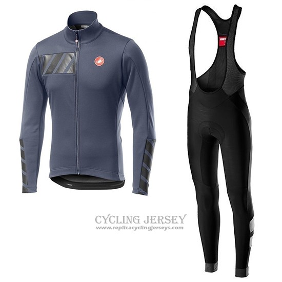 2019 Cycling Jersey Castelli Raddoppia 2 Gray Silver Long Sleeve And Bib Tight